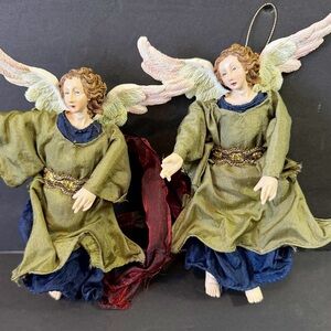 Victorian Christmas Angel Ornaments Delicate Porcelain Burgundy Green Lauren
